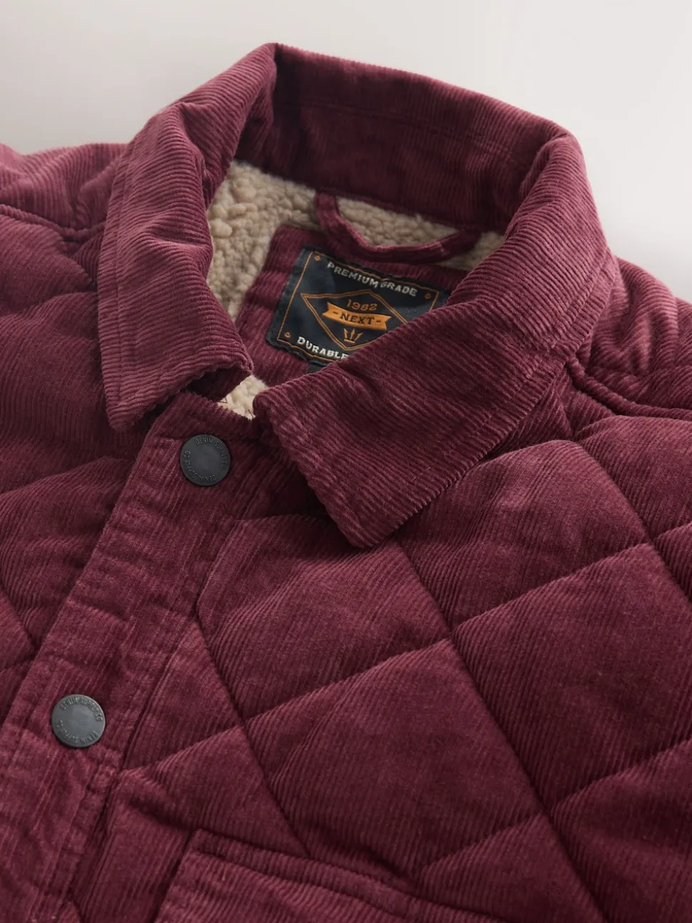 Burgundy Red Borg Lined Diamond Quilt Corduroy Shacket