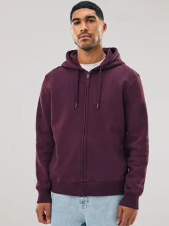 Burgundy Red Cotton Rich Heavyweight Jersey Full Zip Hoodie