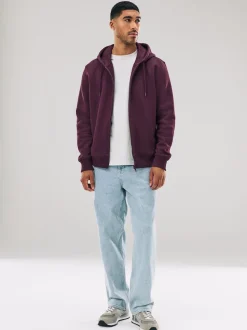 Burgundy Red Cotton Rich Heavyweight Jersey Full Zip Hoodie