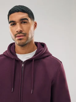 Burgundy Red Cotton Rich Heavyweight Jersey Full Zip Hoodie