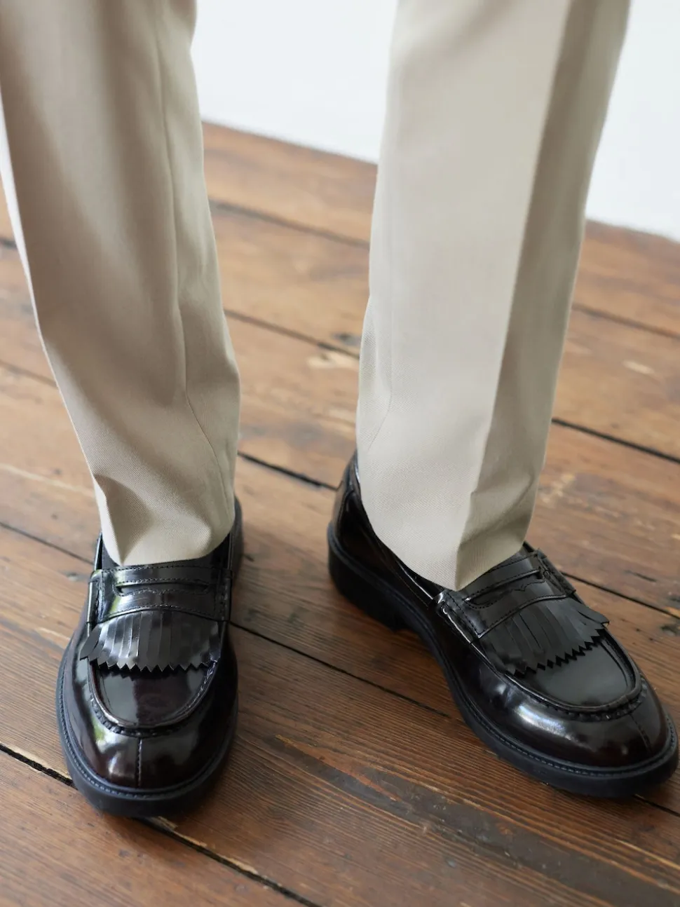 Burgundy Red Fringe Penny Loafers