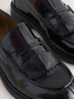 Burgundy Red Fringe Penny Loafers