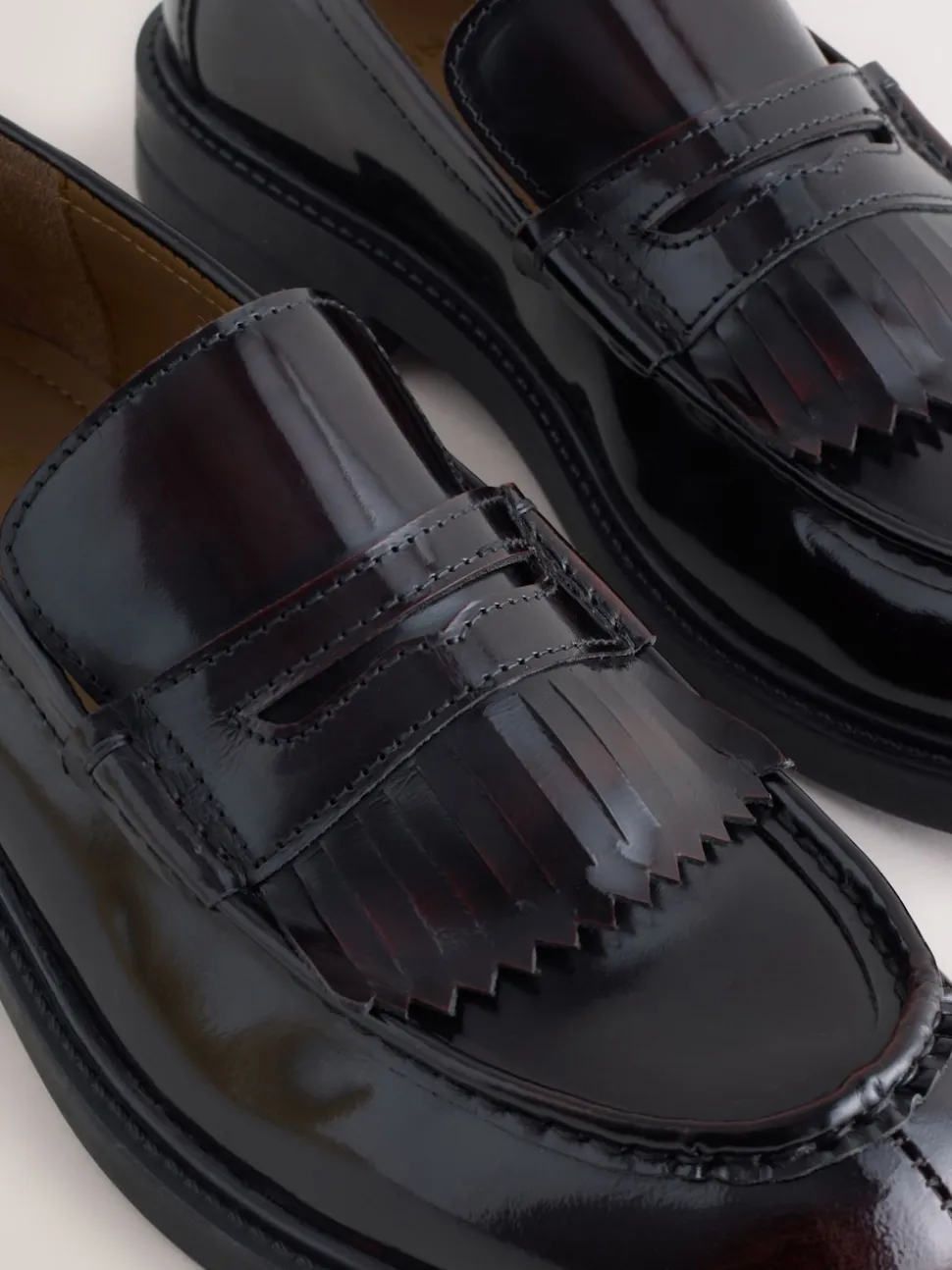 Burgundy Red Fringe Penny Loafers