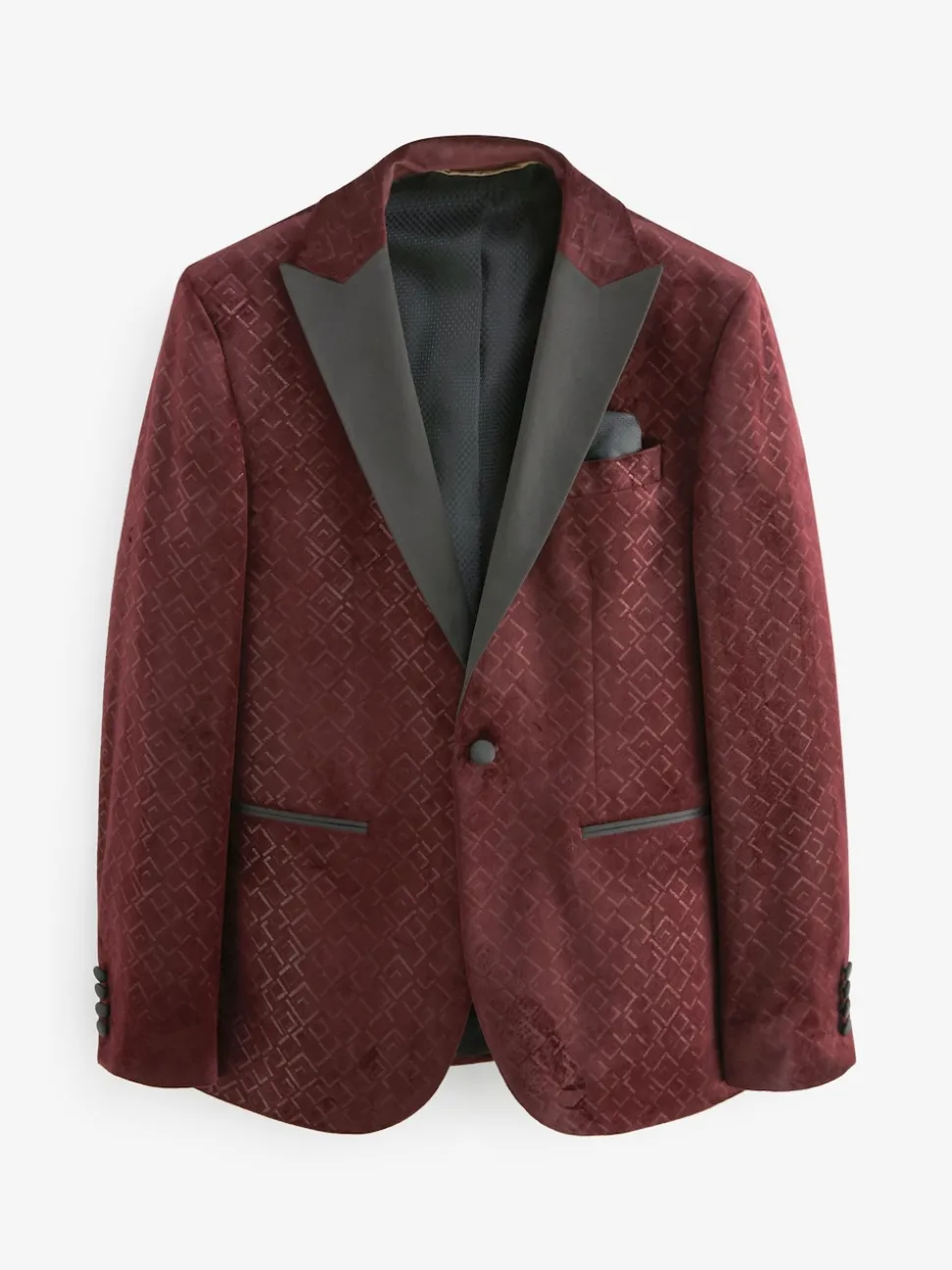 Burgundy Red Geometric Slim Fit Patterned Velvet Blazer