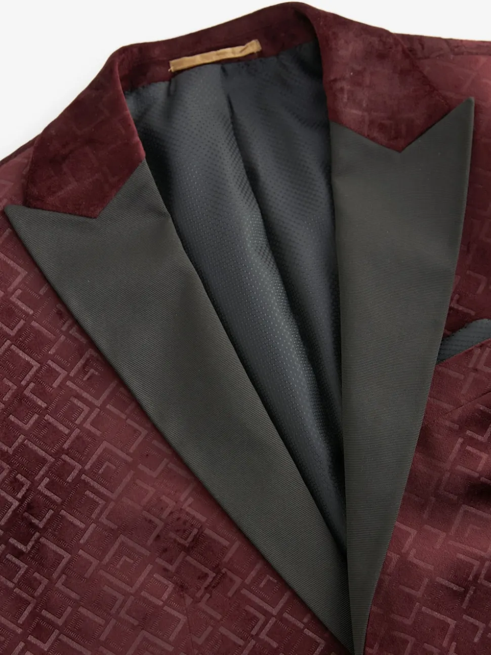 Burgundy Red Geometric Slim Fit Patterned Velvet Blazer