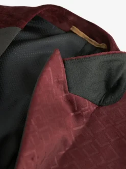 Burgundy Red Geometric Slim Fit Patterned Velvet Blazer