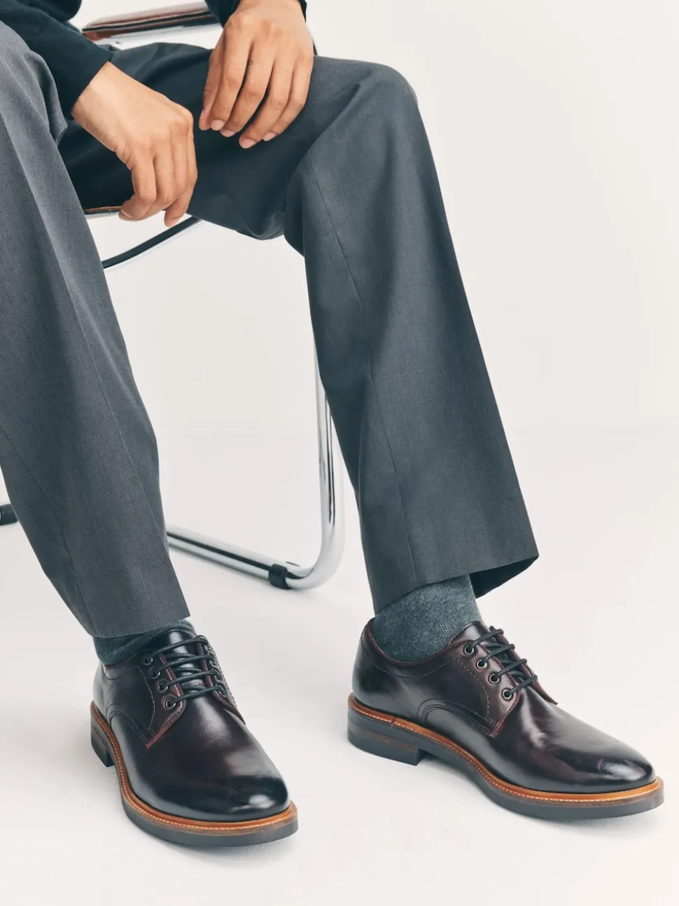 Burgundy Red Heritage Derby Leather Shoes