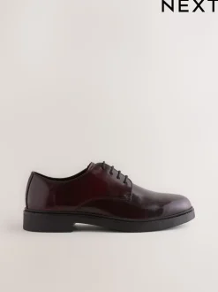 Burgundy Red Hi-Shine Leather Derby Shoes