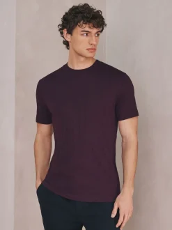 Burgundy Red N.Premium Modal Cotton Ribbed Textured Smart T-Shirt