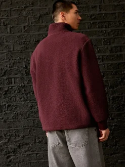 Burgundy Red Quarter Zip Borg Fleece