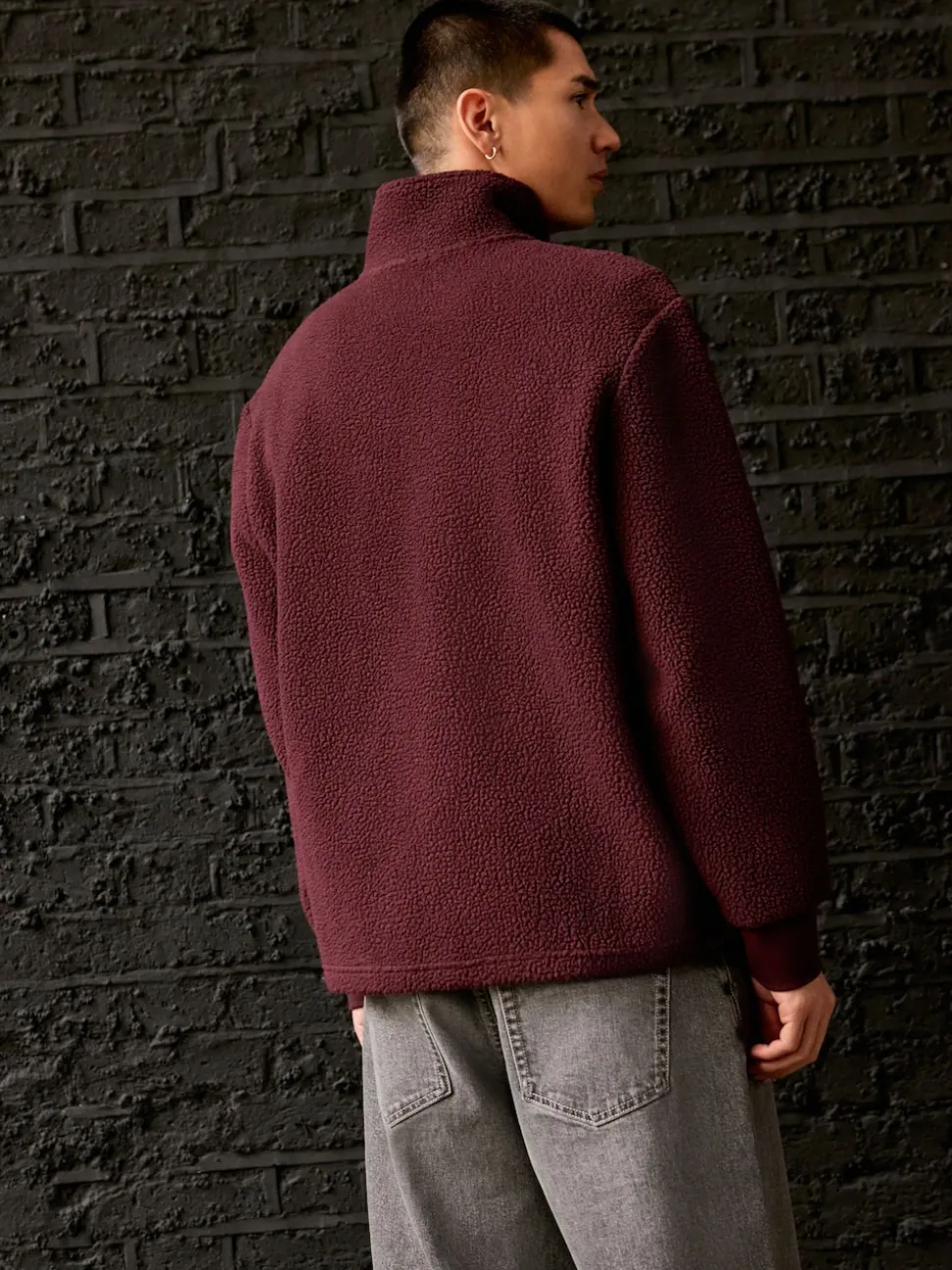 Burgundy Red Quarter Zip Borg Fleece