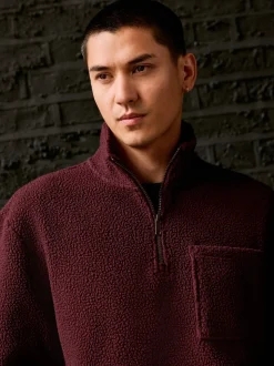 Burgundy Red Quarter Zip Borg Fleece
