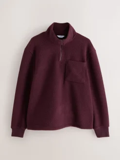 Burgundy Red Quarter Zip Borg Fleece