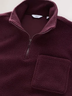 Burgundy Red Quarter Zip Borg Fleece