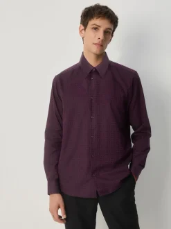 Burgundy Red Regular Fit Geometric Print Long Sleeve Smart Shirt
