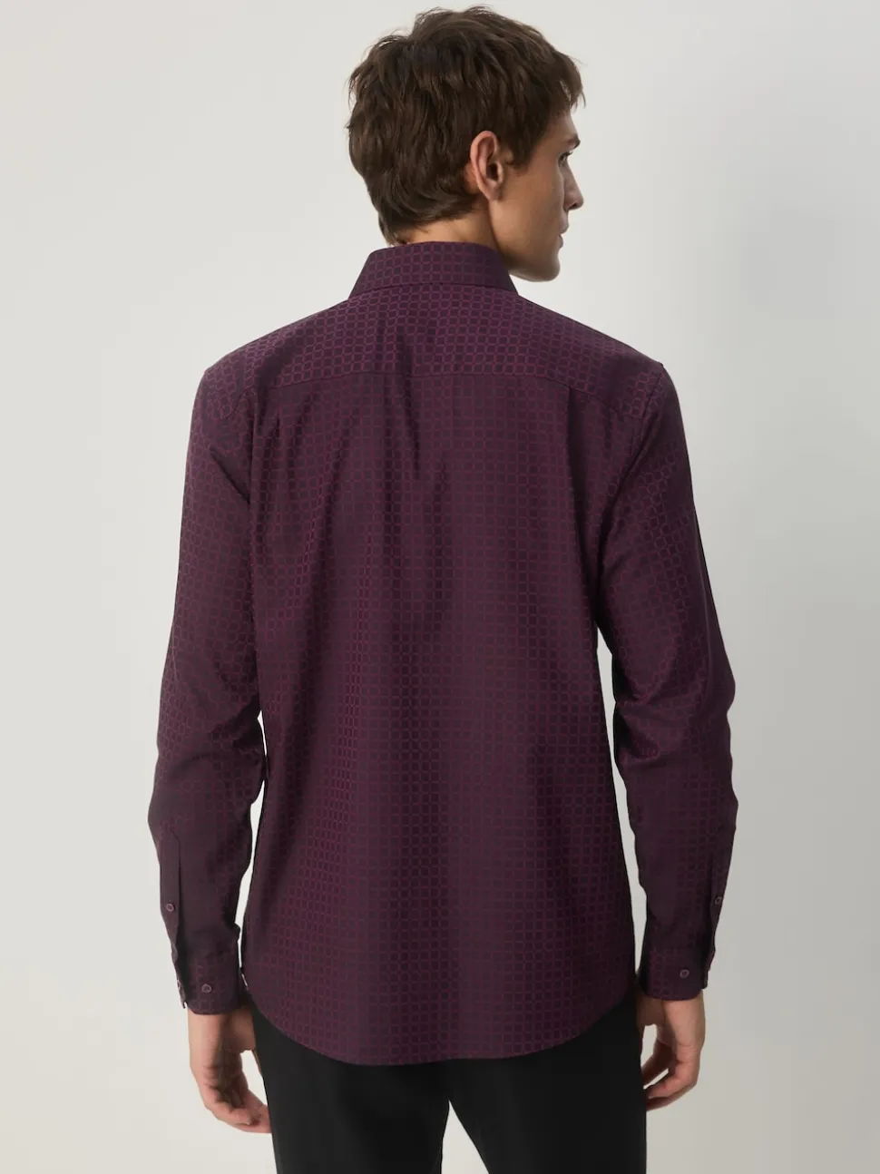 Burgundy Red Regular Fit Geometric Print Long Sleeve Smart Shirt