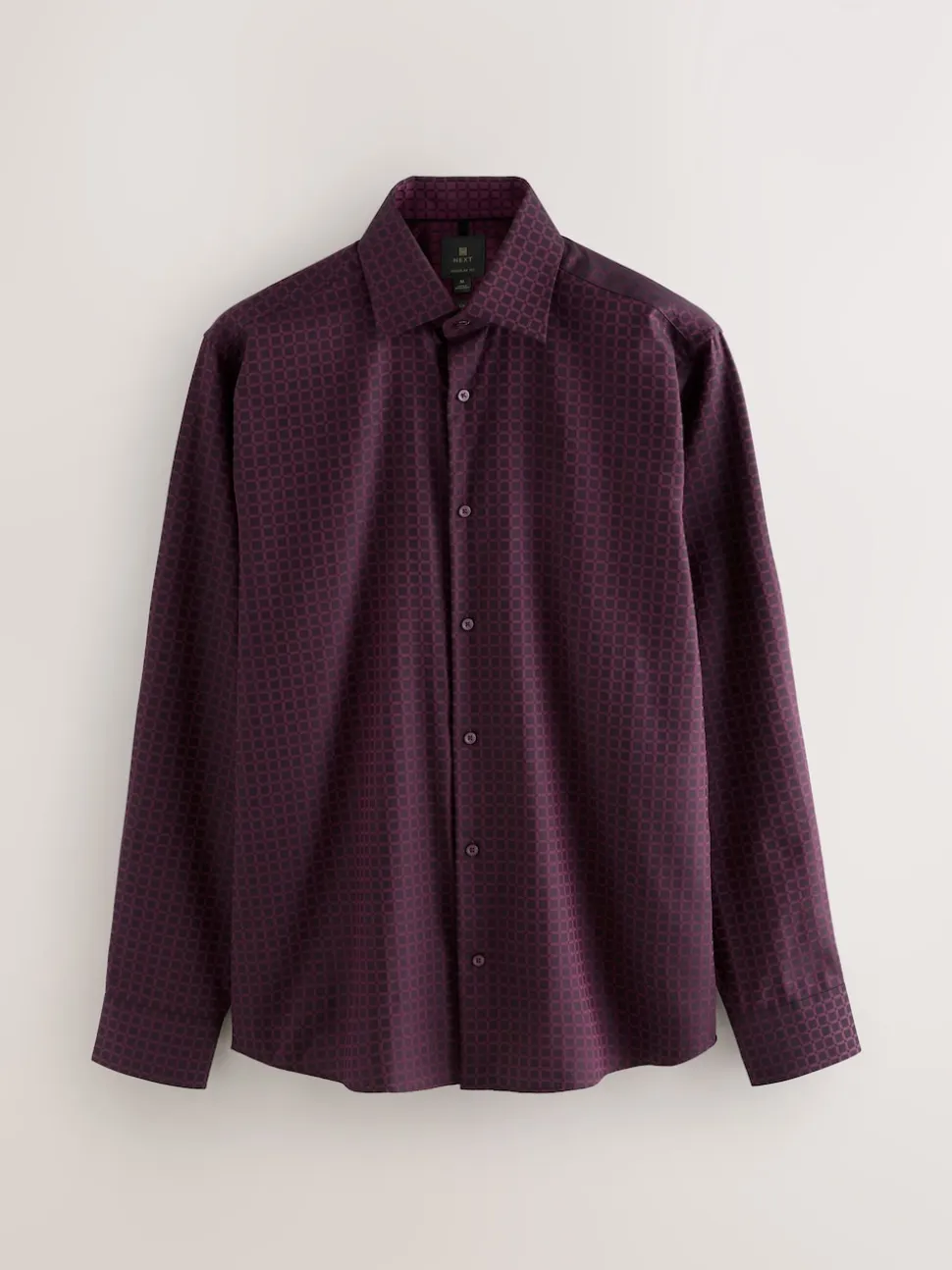 Burgundy Red Regular Fit Geometric Print Long Sleeve Smart Shirt