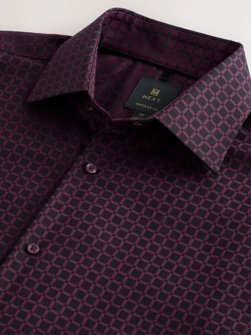 Burgundy Red Regular Fit Geometric Print Long Sleeve Smart Shirt