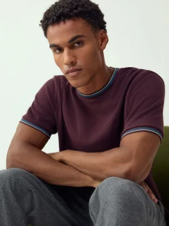 Burgundy Red Regular Fit & 100% Cotton Textured Tipped T-Shirt