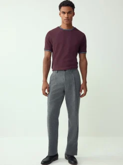 Burgundy Red Regular Fit & 100% Cotton Textured Tipped T-Shirt