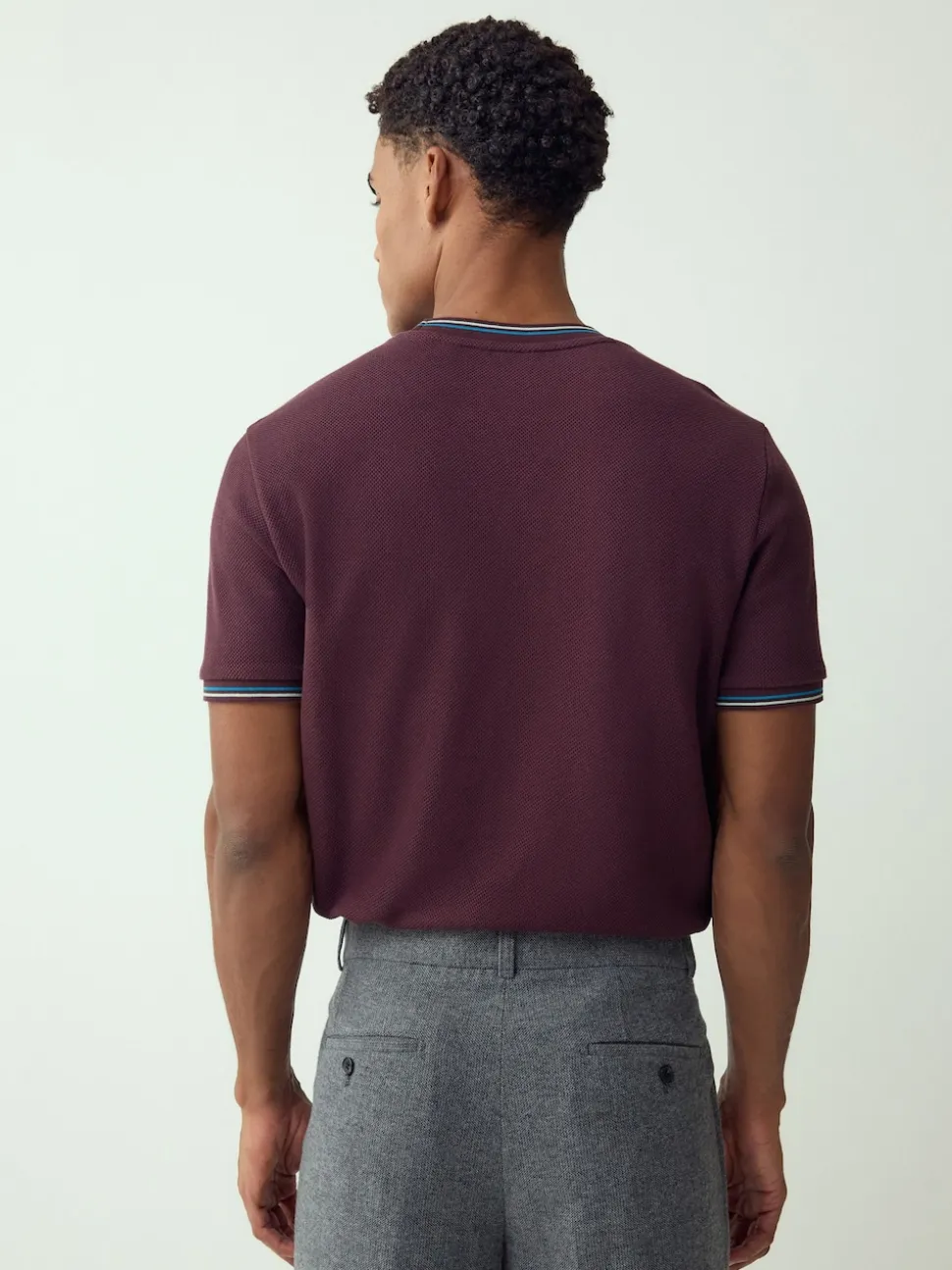 Burgundy Red Regular Fit & 100% Cotton Textured Tipped T-Shirt