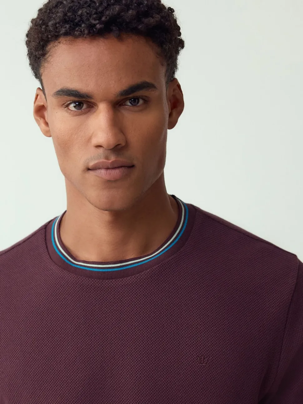 Burgundy Red Regular Fit & 100% Cotton Textured Tipped T-Shirt