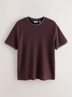 Burgundy Red Regular Fit & 100% Cotton Textured Tipped T-Shirt