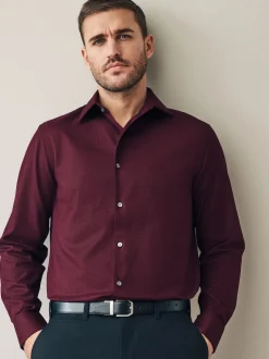 Burgundy Red Regular Fit Signature 100% Cotton with Textured Smart Shirt
