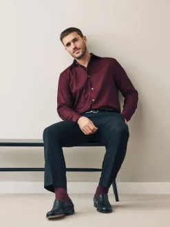 Burgundy Red Regular Fit Signature 100% Cotton with Textured Smart Shirt