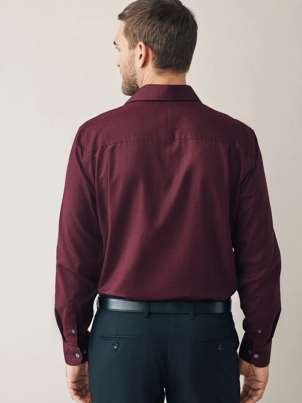 Burgundy Red Regular Fit Signature 100% Cotton with Textured Smart Shirt