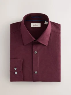 Burgundy Red Regular Fit Signature 100% Cotton with Textured Smart Shirt