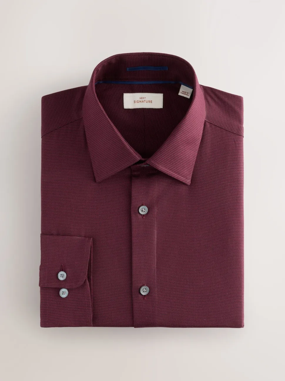 Burgundy Red Regular Fit Signature 100% Cotton with Textured Smart Shirt