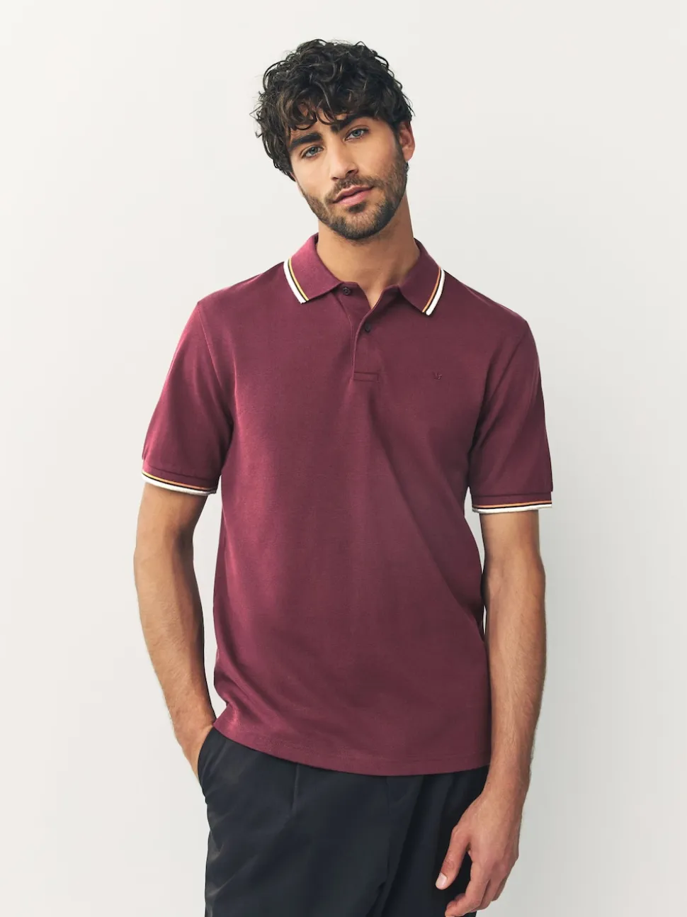 Burgundy Red Regular Fit Short Sleeve Tipped Polo Shirt
