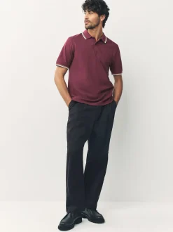 Burgundy Red Regular Fit Short Sleeve Tipped Polo Shirt