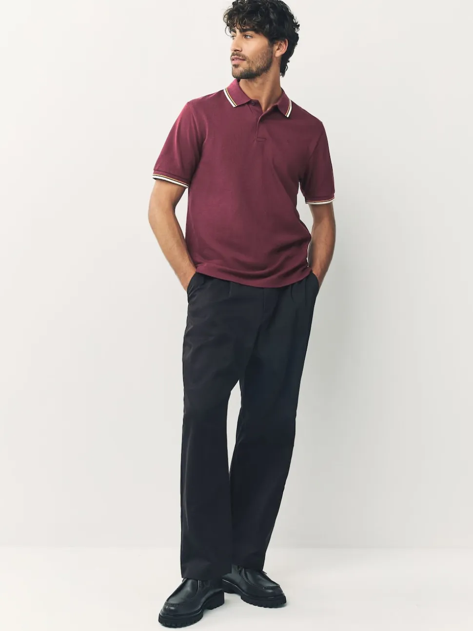 Burgundy Red Regular Fit Short Sleeve Tipped Polo Shirt