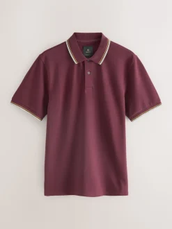 Burgundy Red Regular Fit Short Sleeve Tipped Polo Shirt
