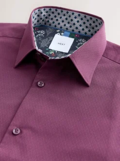 Burgundy Red Regular Fit Easy Care Textured Trimmed Shirt