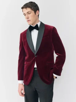 Burgundy Red Regular Fit Signature Pontoglio Italian Velvet Blazer With Shawl Lapel