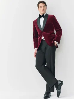 Burgundy Red Regular Fit Signature Pontoglio Italian Velvet Blazer With Shawl Lapel