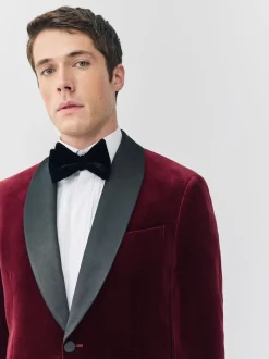 Burgundy Red Regular Fit Signature Pontoglio Italian Velvet Blazer With Shawl Lapel