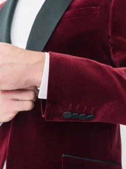Burgundy Red Regular Fit Signature Pontoglio Italian Velvet Blazer With Shawl Lapel