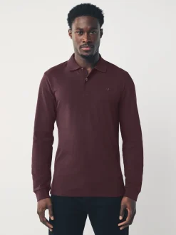 Burgundy Red Regular Fit Long Sleeve Pique Polo Shirt
