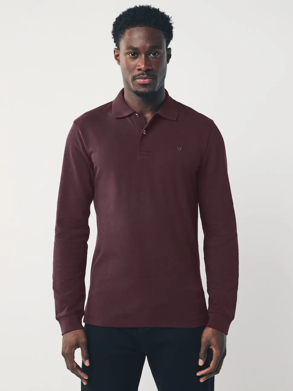 Burgundy Red Regular Fit Long Sleeve Pique Polo Shirt