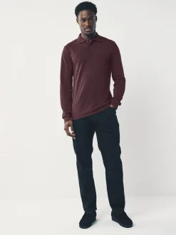 Burgundy Red Regular Fit Long Sleeve Pique Polo Shirt