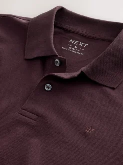 Burgundy Red Regular Fit Long Sleeve Pique Polo Shirt