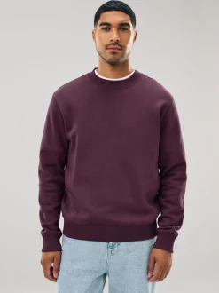 Burgundy Red Regular Fit Heavyweight Cotton Rich Crew Neck Sweatshirt