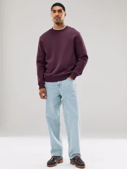 Burgundy Red Regular Fit Heavyweight Cotton Rich Crew Neck Sweatshirt