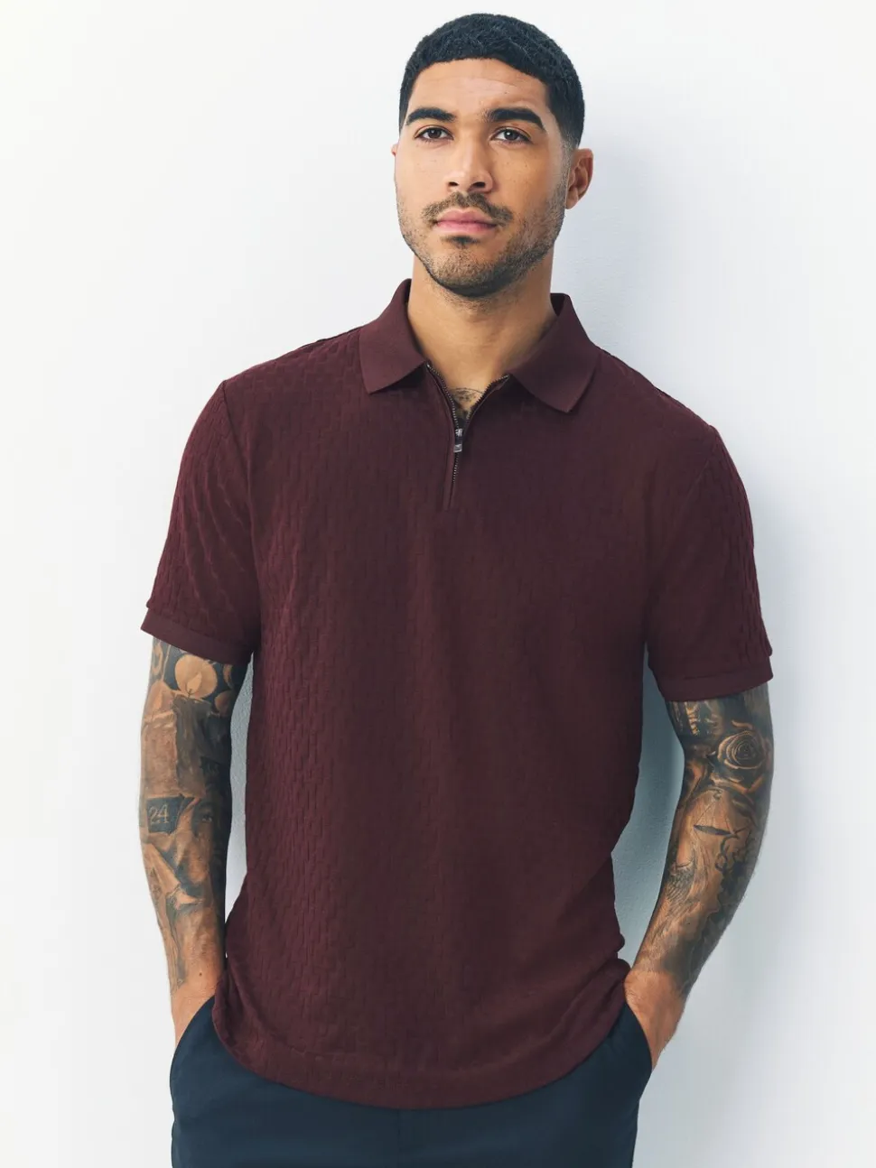Burgundy Red Regular Fit N.Premium Smart Jaquard Polo Shirt