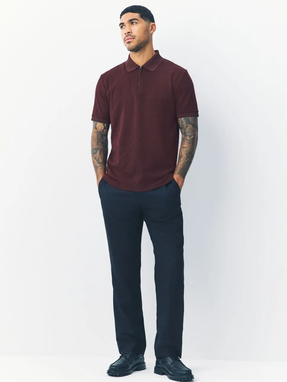 Burgundy Red Regular Fit N.Premium Smart Jaquard Polo Shirt