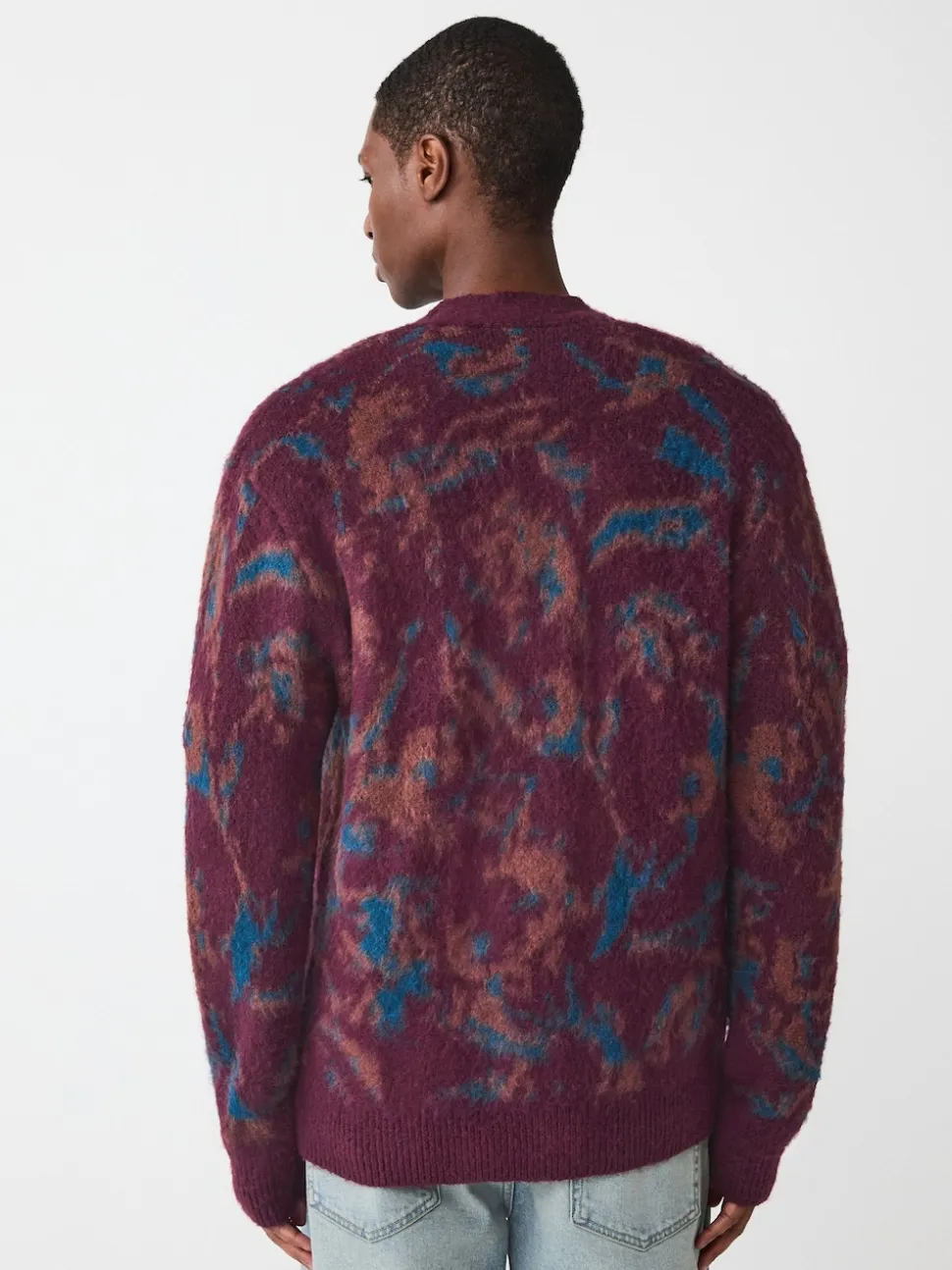 Burgundy Red Relaxed Fit Floral Pattern Cardigan